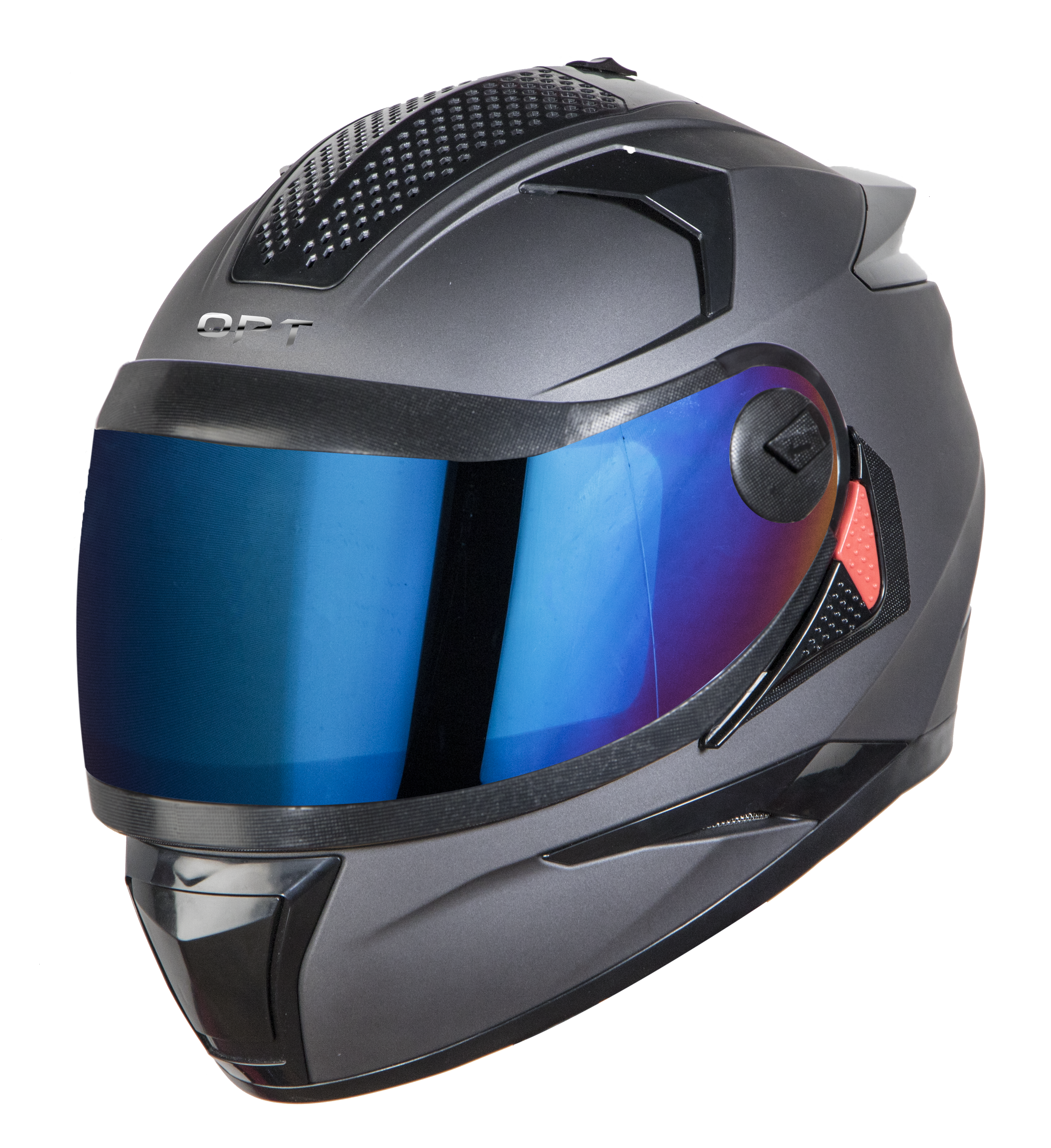 SBH-17 OPT MAT AXIS GREY WITH CHROME BLUE VISOR (WITH EXTRA FREE CABLE LOCK AND CLEAR VISOR)